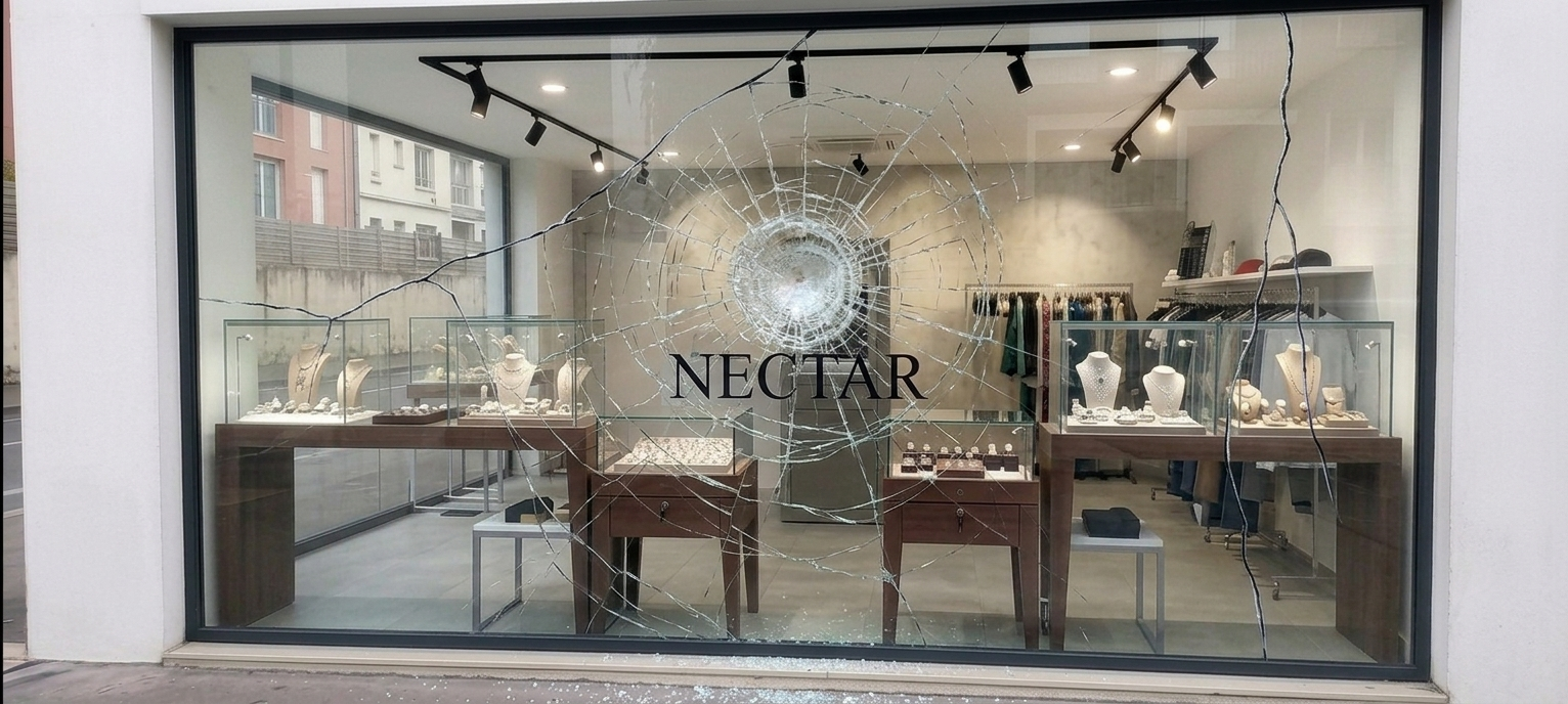 vitrine fissurée